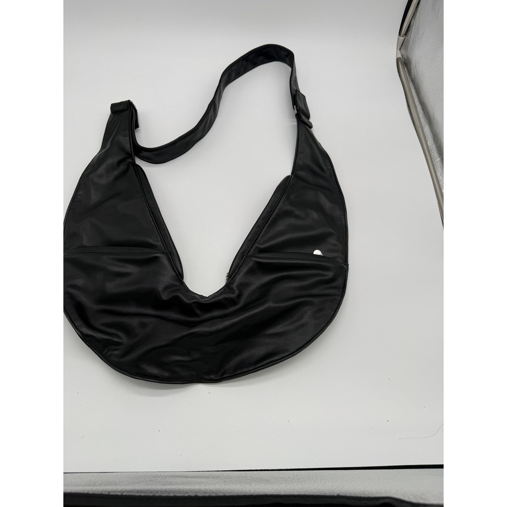 Sash Sling Bag Black Faux Leather Ergonomic Crossbody Wrap Around Travel Bag